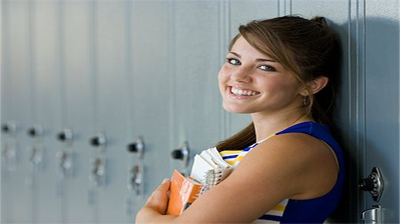 happy smiling woman at locker room